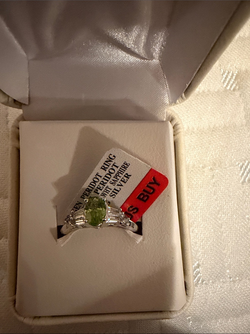 Sterling Silver Peridot Ring with Clear Accent Stones - Green